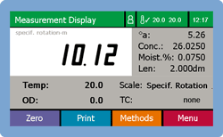 Measurement Display Specific Rotation with moisture% METHOD button